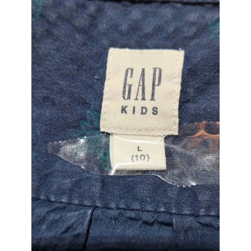 280 | GAP Kids Boys L 10 Navy Blue Pineapple Print Short Sleeve Button Down...